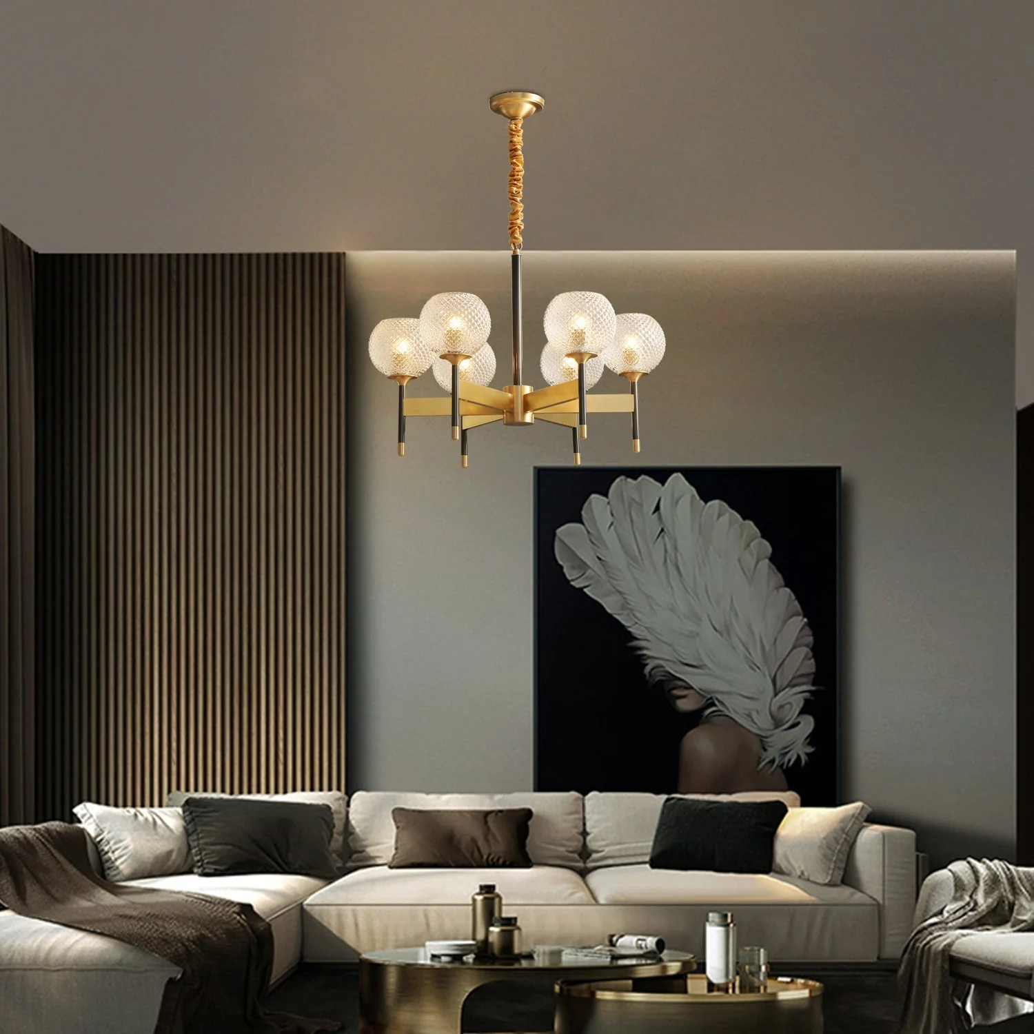 Orrefors Ball Brass Chandelier - Image 4