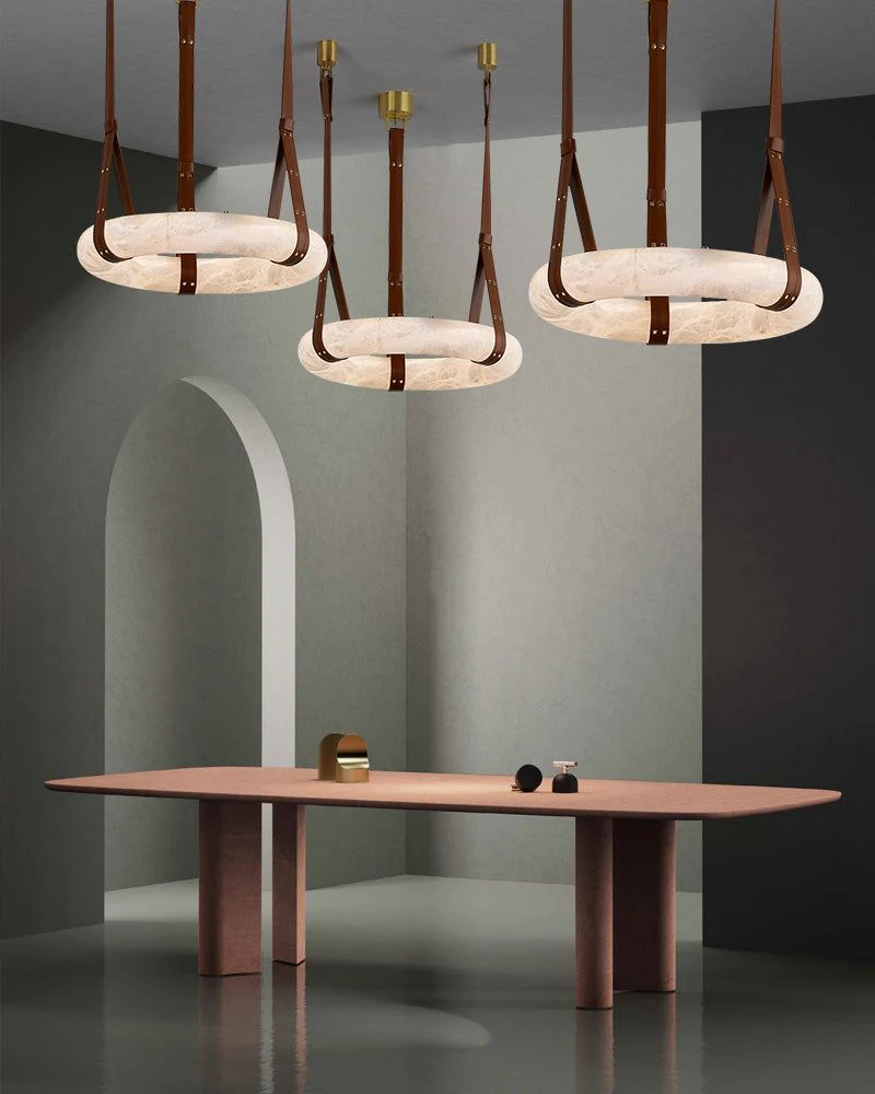 Oval Alabaster LED Large Pendant lamp with adjustable leather, Dia 16/24" - Image 17