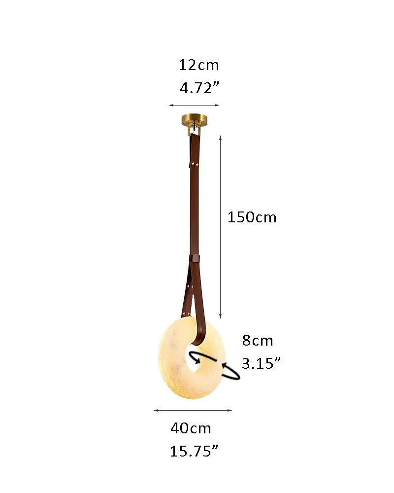 Oval Alabaster LED Large Pendant lamp with adjustable leather, Dia 16/24" - Image 21