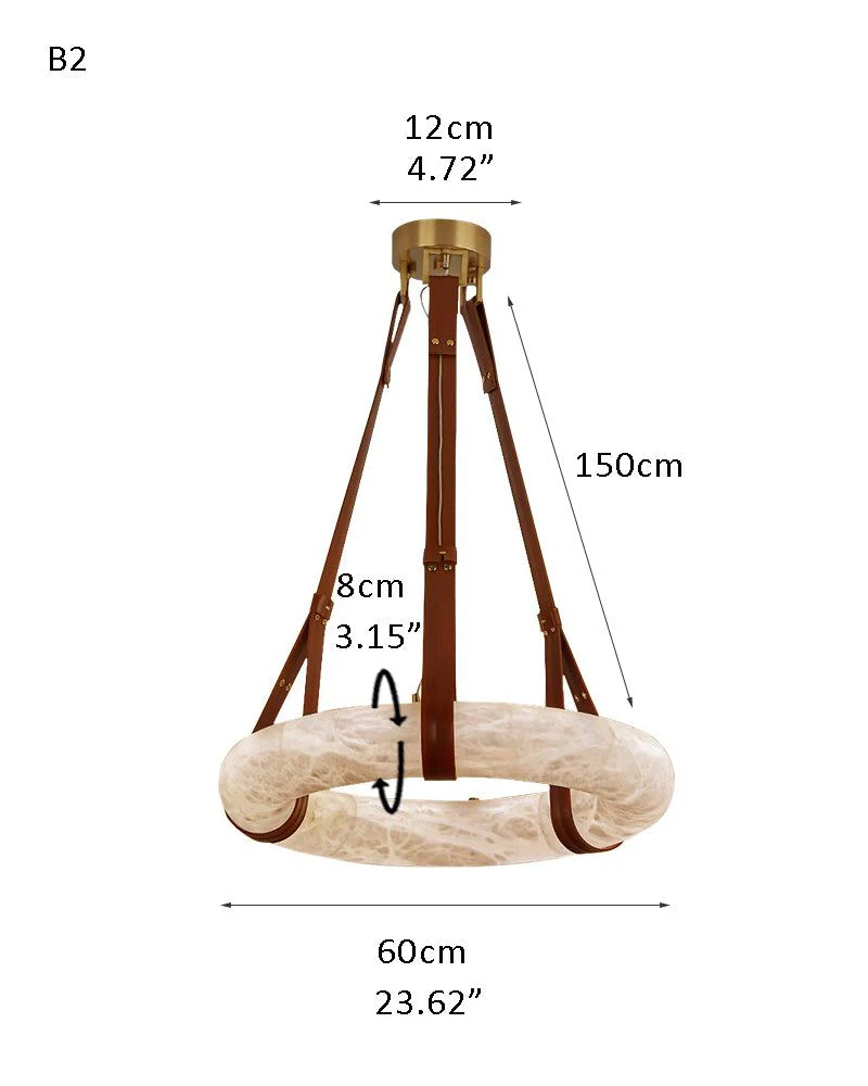 Oval Alabaster LED Large Pendant lamp with adjustable leather, Dia 16/24" - Image 27