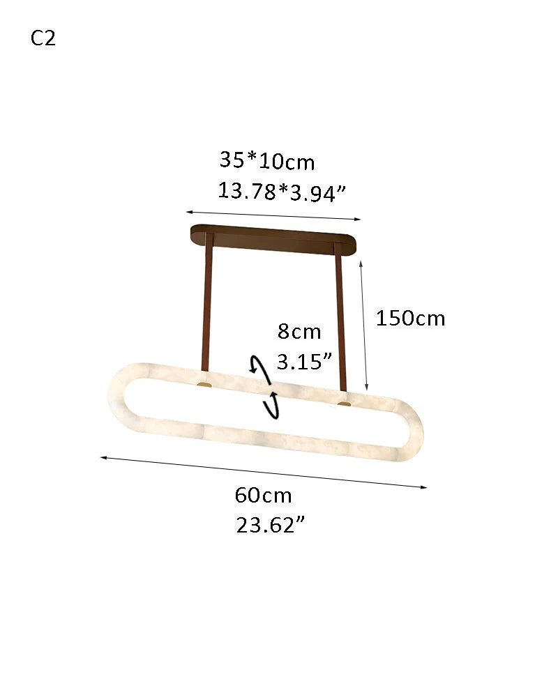 Oval Alabaster LED Large Pendant lamp with adjustable leather, Dia 16/24" - Image 33