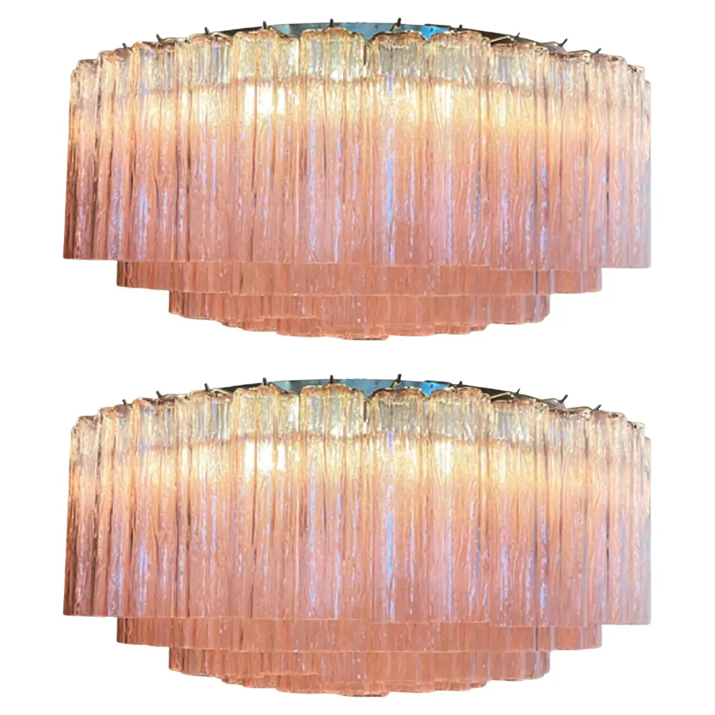 Pair Magnificent Murano Glass Chandeliers, 101 Pink Tube Glasses - Image 9