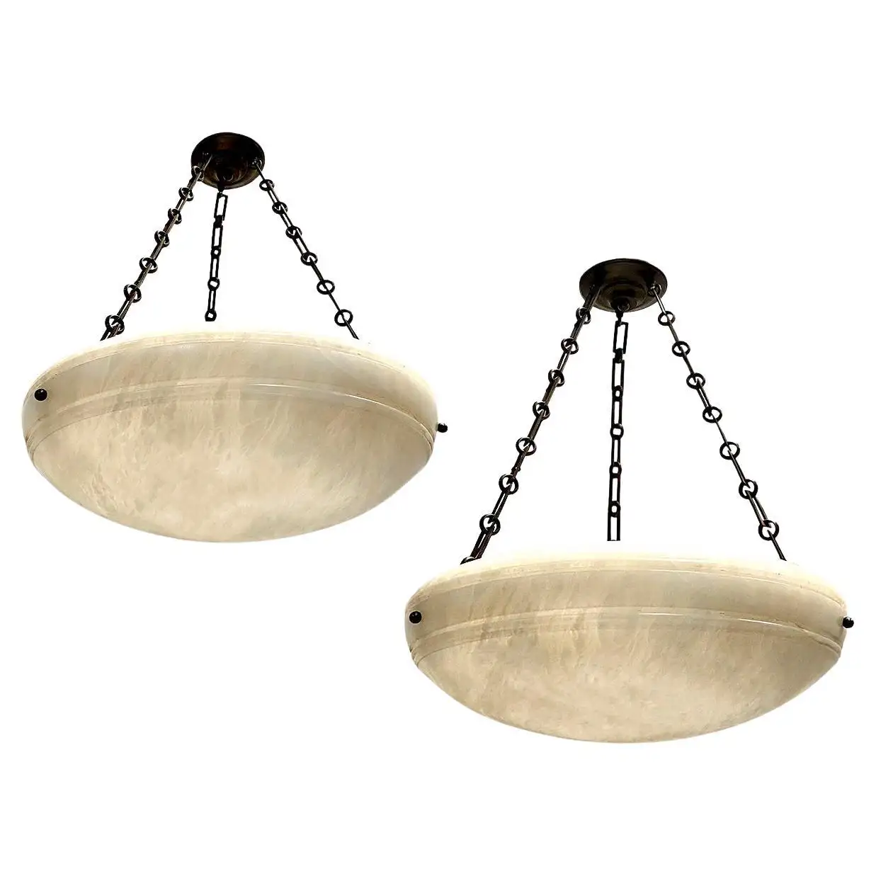 Pair of French Carved Alabaster Fixtures. Sold Individually.