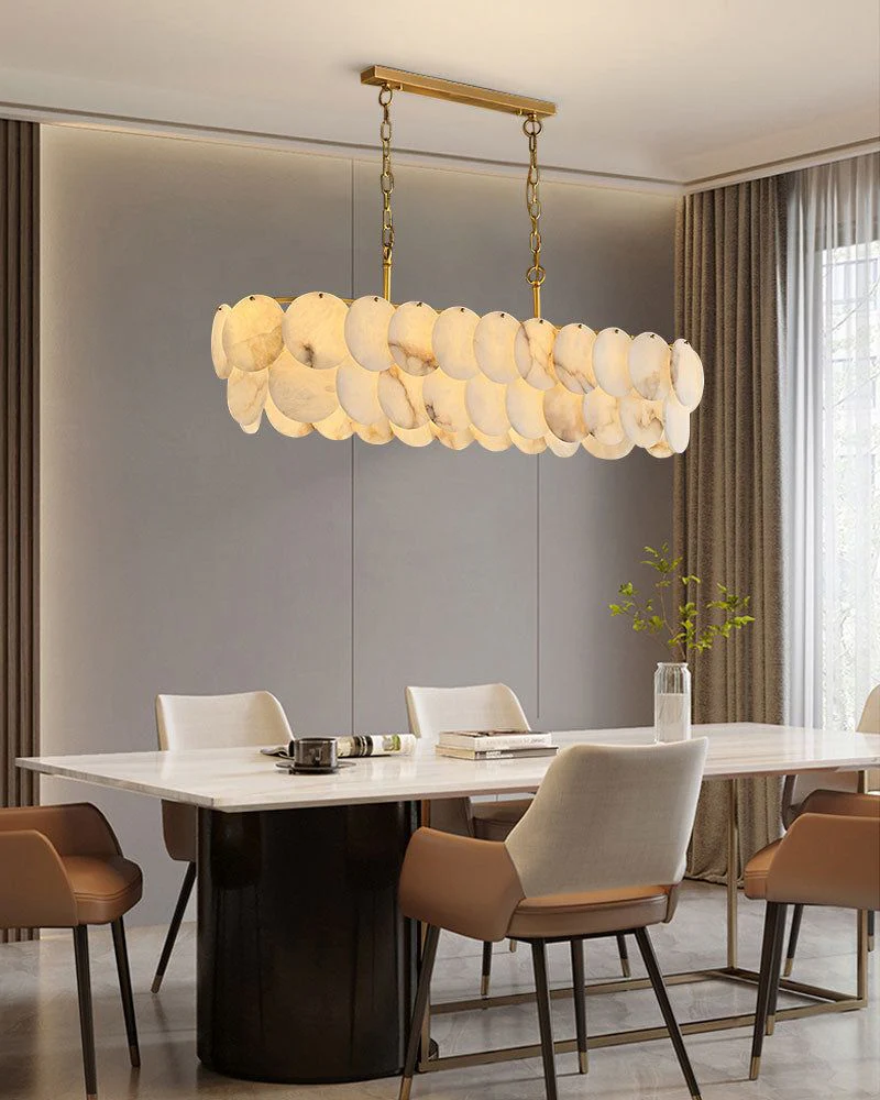 Rectangular Alabaster Chandelier Dia 100/120 with Round Shell Piece String Ceiling for Dining room - Image 3