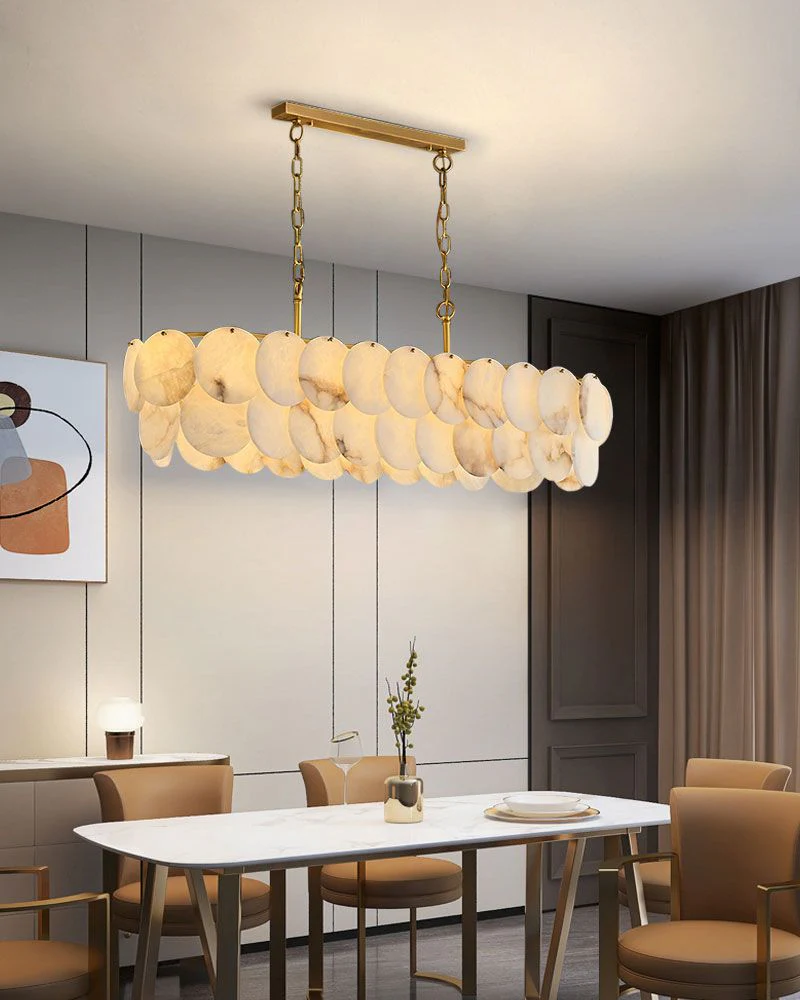 Rectangular Alabaster Chandelier Dia 100/120 with Round Shell Piece String Ceiling for Dining room - Image 4