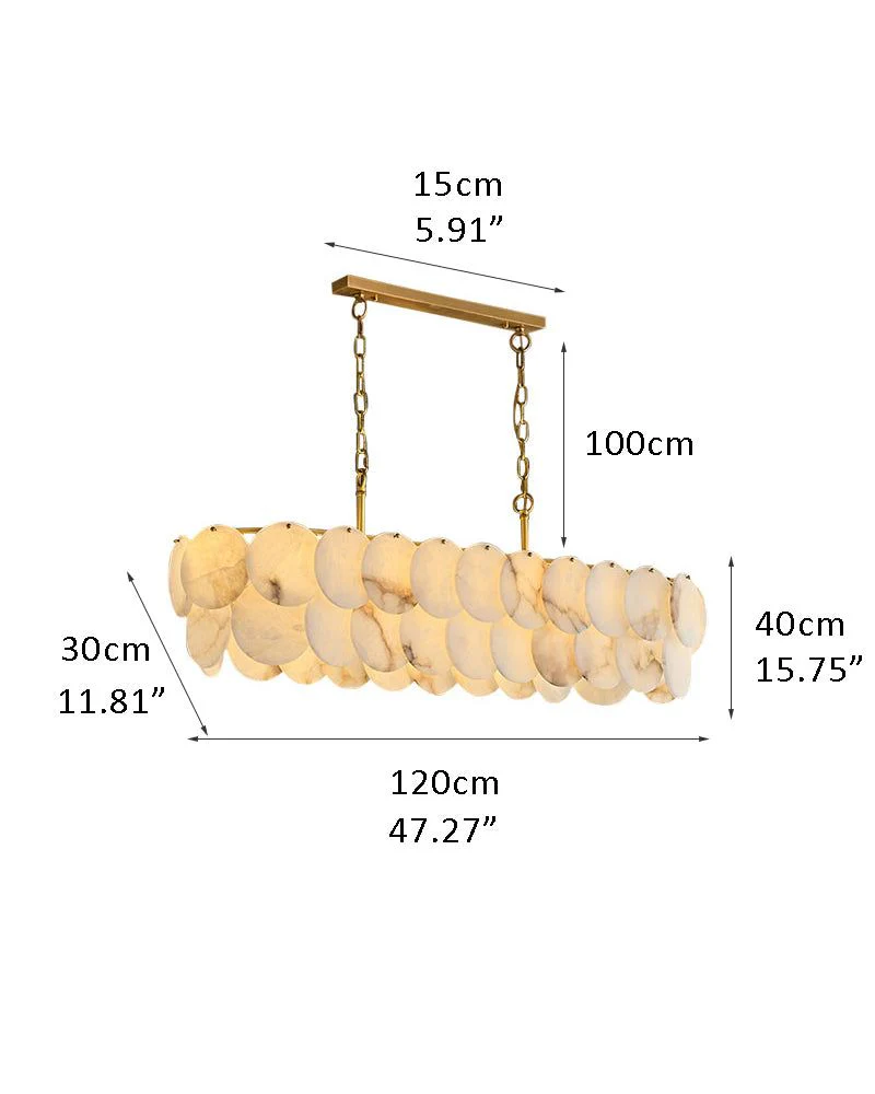 Rectangular Alabaster Chandelier Dia 100/120 with Round Shell Piece String Ceiling for Dining room - Image 5