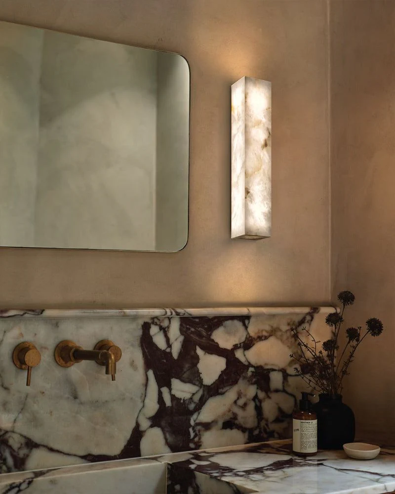Rectangular Natural Semi-Translucent Alabaster Wall Lamp for Bath & Vanity