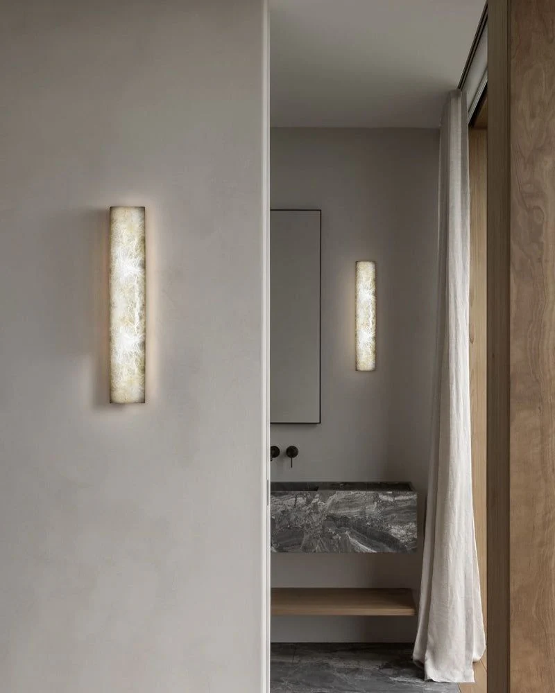 Rectangular Natural Semi-Translucent Alabaster Wall Lamp for Bath & Vanity - Image 11