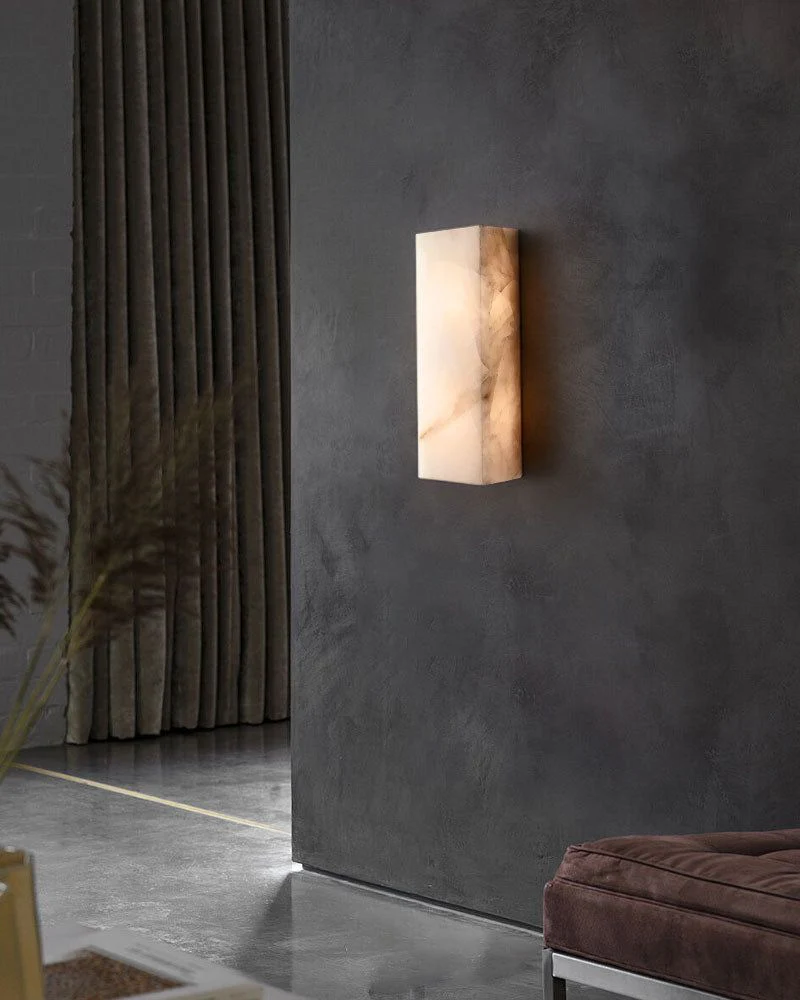 Rectangular Natural Semi-Translucent Alabaster Wall Lamp for Bath & Vanity - Image 8