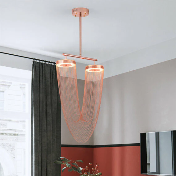 Red Chain Tassel Pendant Light 20″ - Image 3