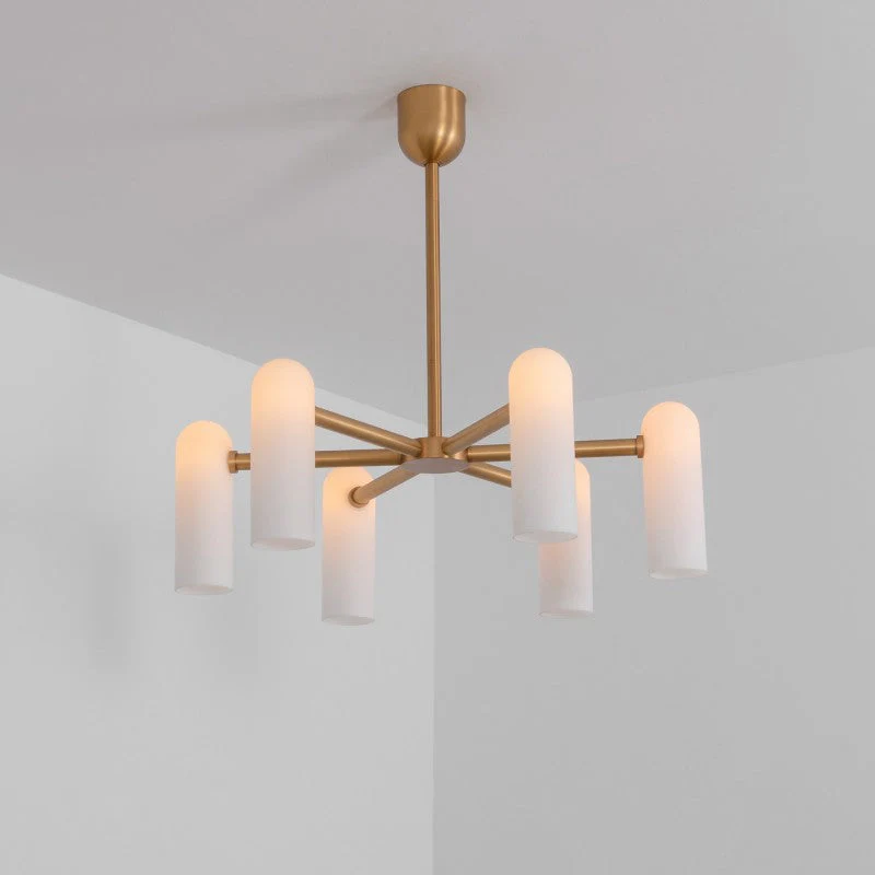 Reed Round Modern Triplex Opal Glass Chandelier