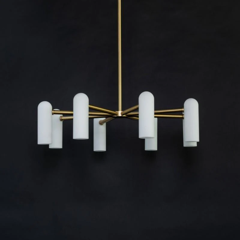 Reed Round Modern Triplex Opal Glass Chandelier - Image 9