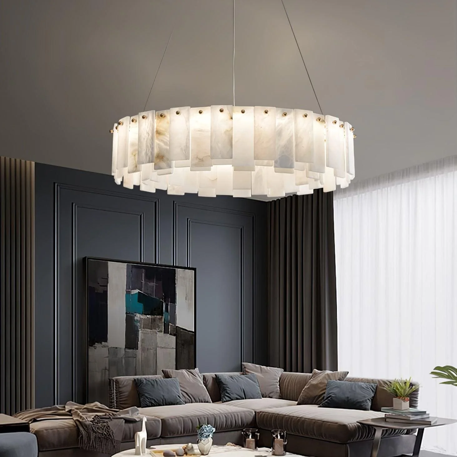 Round Alabaster Chandelier - Image 13