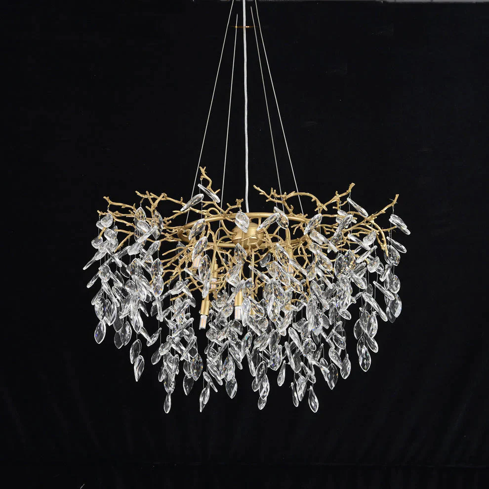 Round Gold Clear Modern Crystal Branch Chandelier - Image 2