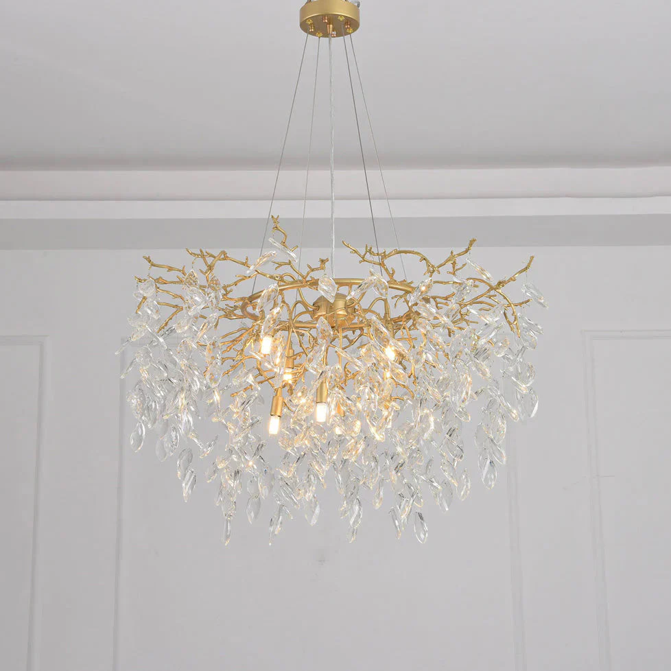 Round Gold Clear Modern Crystal Branch Chandelier - Image 5