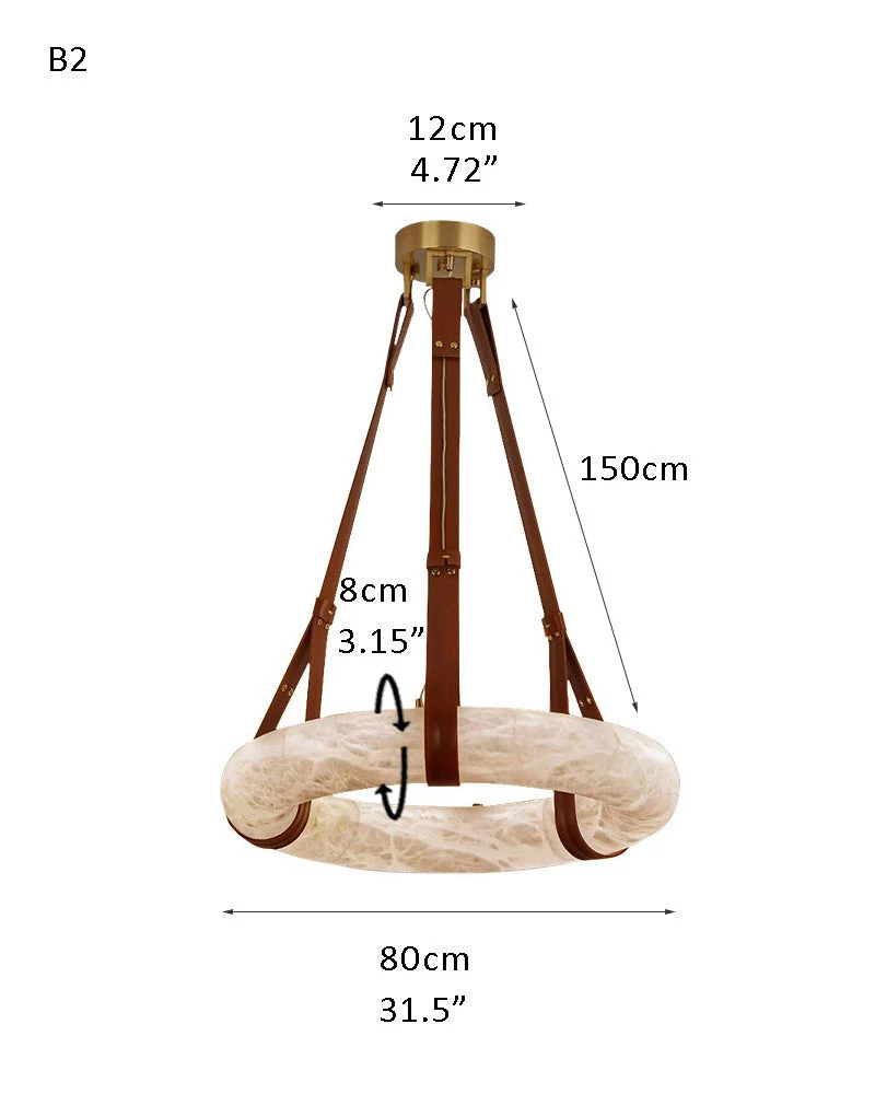 Round LED White Marble Pendant lamp with adjustable leather, Dia 12/16" - Image 27