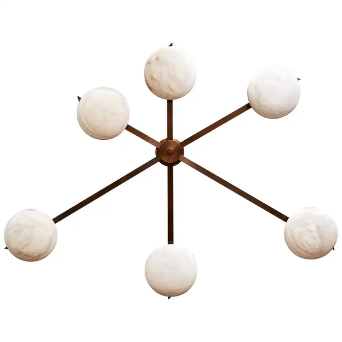 Six Asymmetrical Arms Wall Sconce and Ceiling Lamp in Brass and Alabaster - Image 3