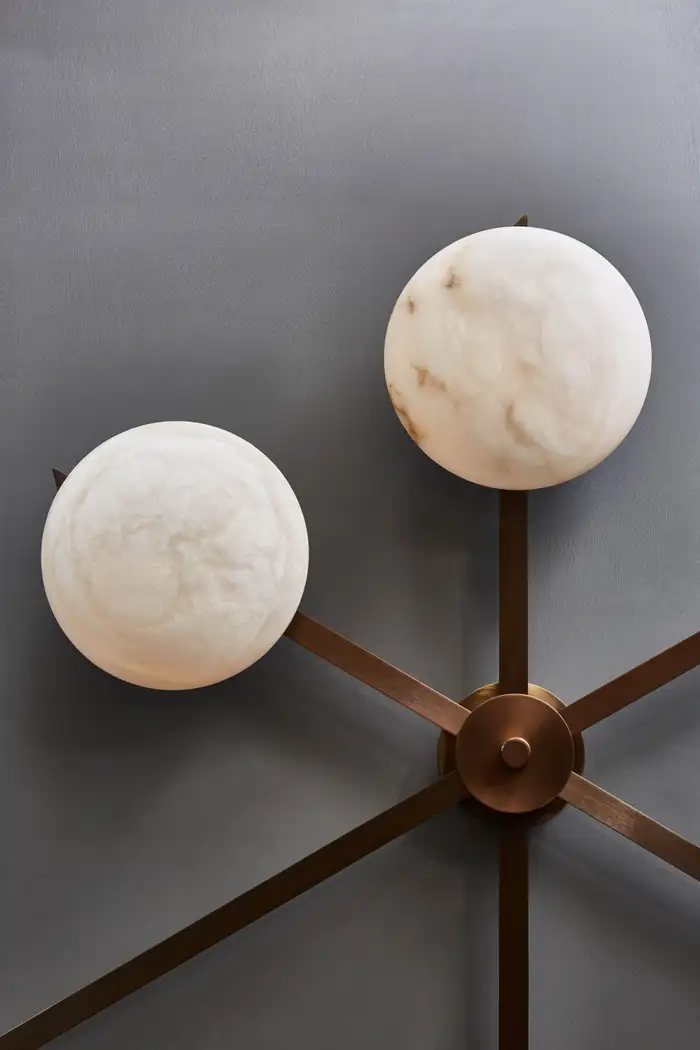 Six Asymmetrical Arms Wall Sconce and Ceiling Lamp in Brass and Alabaster - Image 4