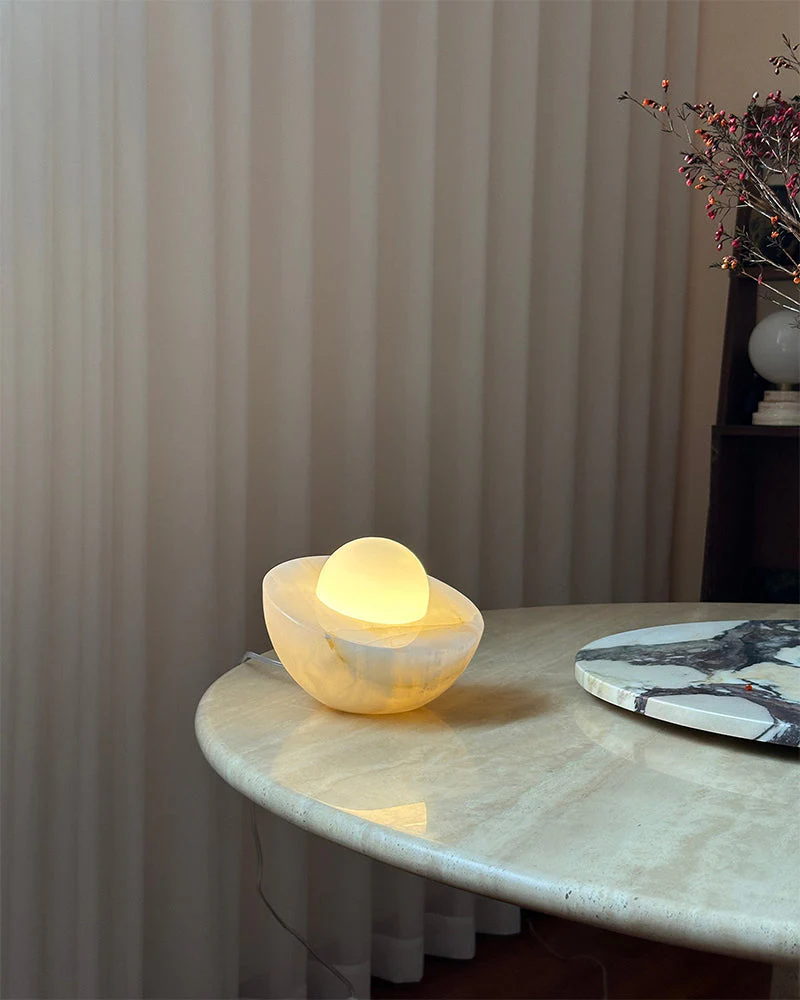 Slinkly Modern Nature Alabaster Dimming Round Bowl Table Lamp for bedroom - Image 10