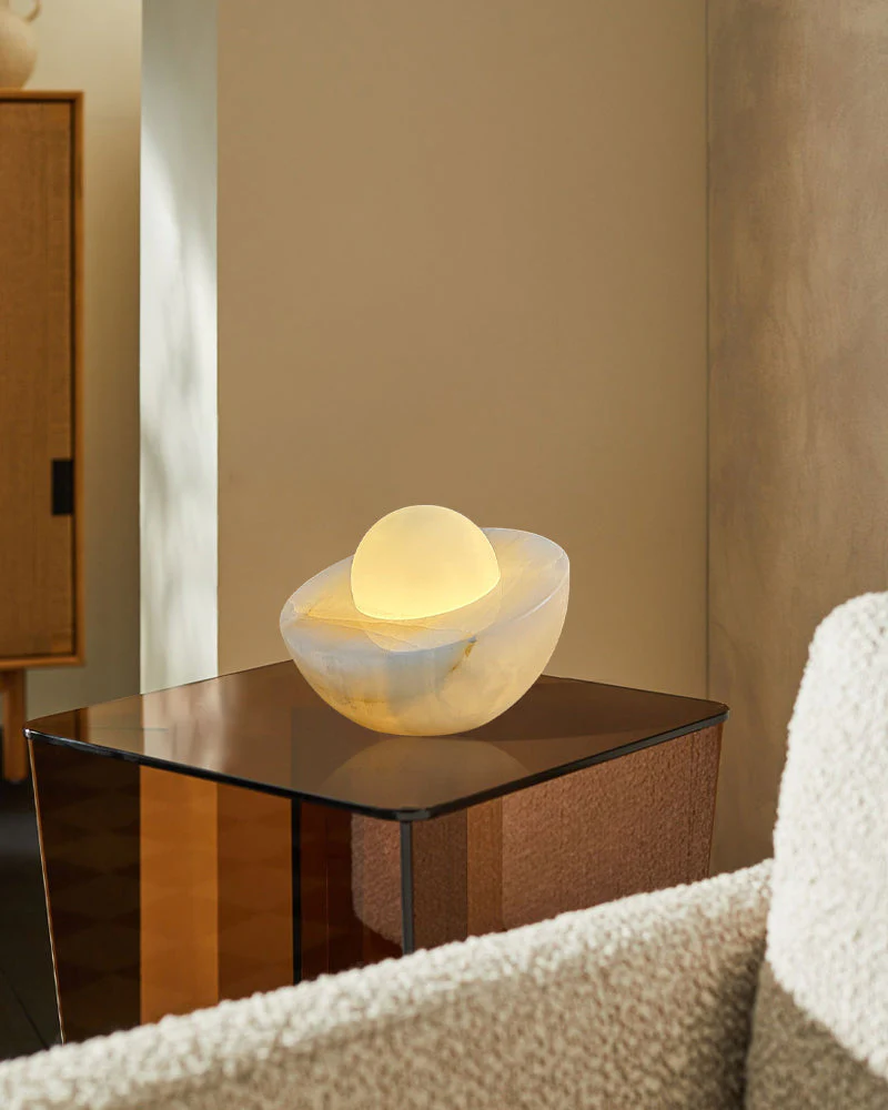 Slinkly Modern Nature Alabaster Dimming Round Bowl Table Lamp for bedroom - Image 2