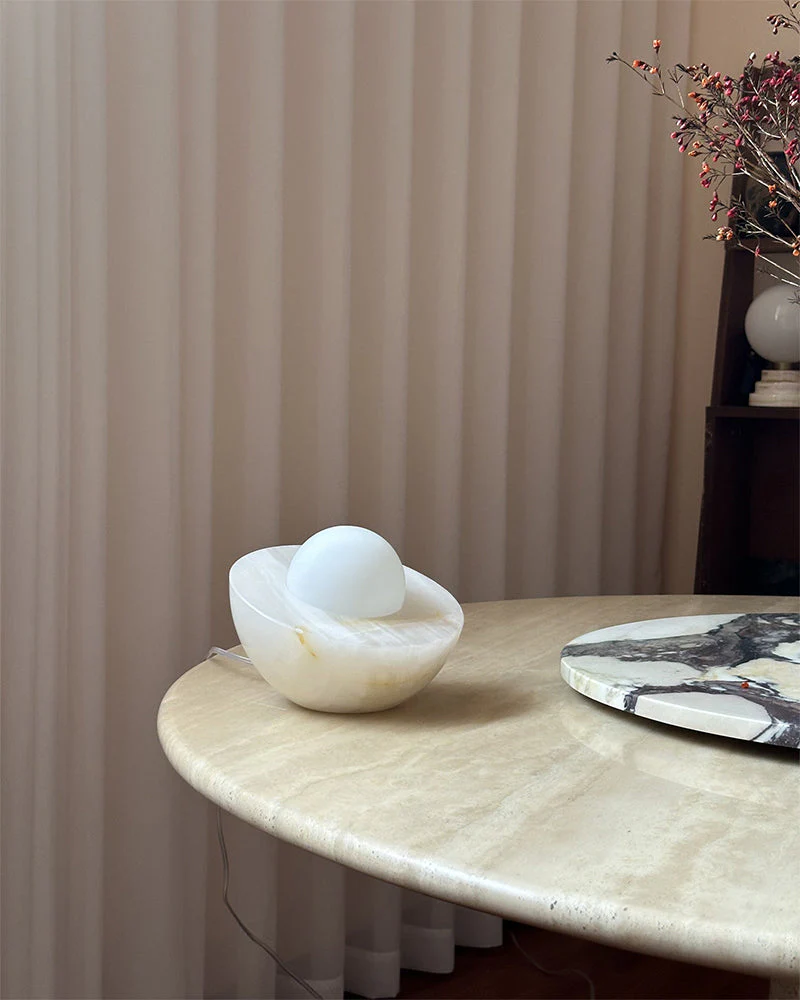 Slinkly Modern Nature Alabaster Dimming Round Bowl Table Lamp for bedroom - Image 7
