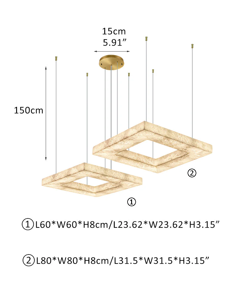 Square/Rectangle Large Alabaster Chandelier, 20" 24" 32" 40" 58" 60" 71" 79" Dia - Image 12