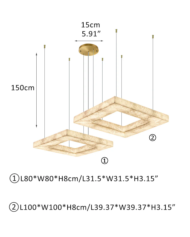 Square/Rectangle Large Alabaster Chandelier, 20" 24" 32" 40" 58" 60" 71" 79" Dia - Image 14