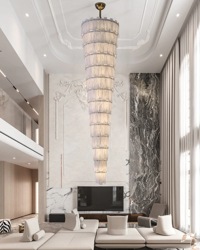 Stairwell Luxury Modern LED High Ceiling Large Alabaster Chandelier - Image 8