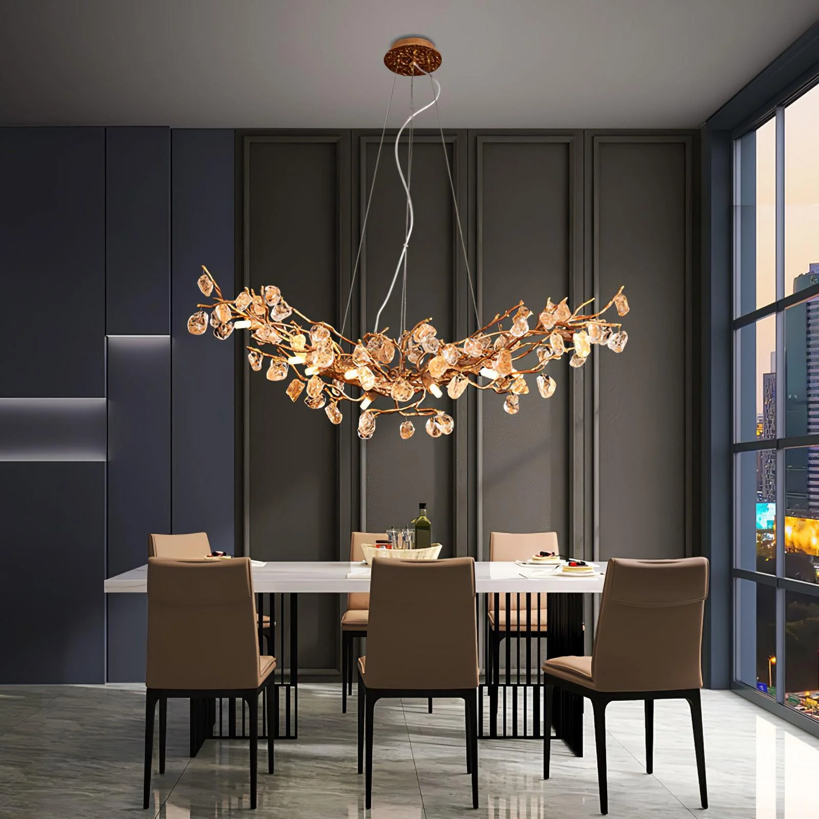 Stone Crystal Brass Chandelier - Image 23