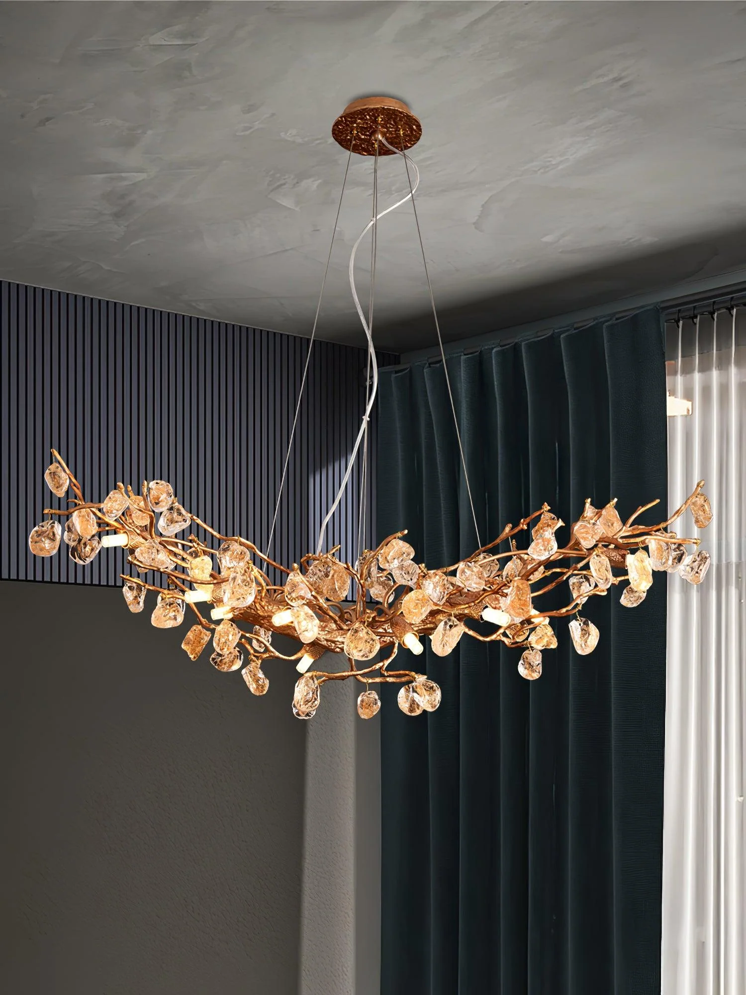 Stone Crystal Brass Chandelier - Image 3