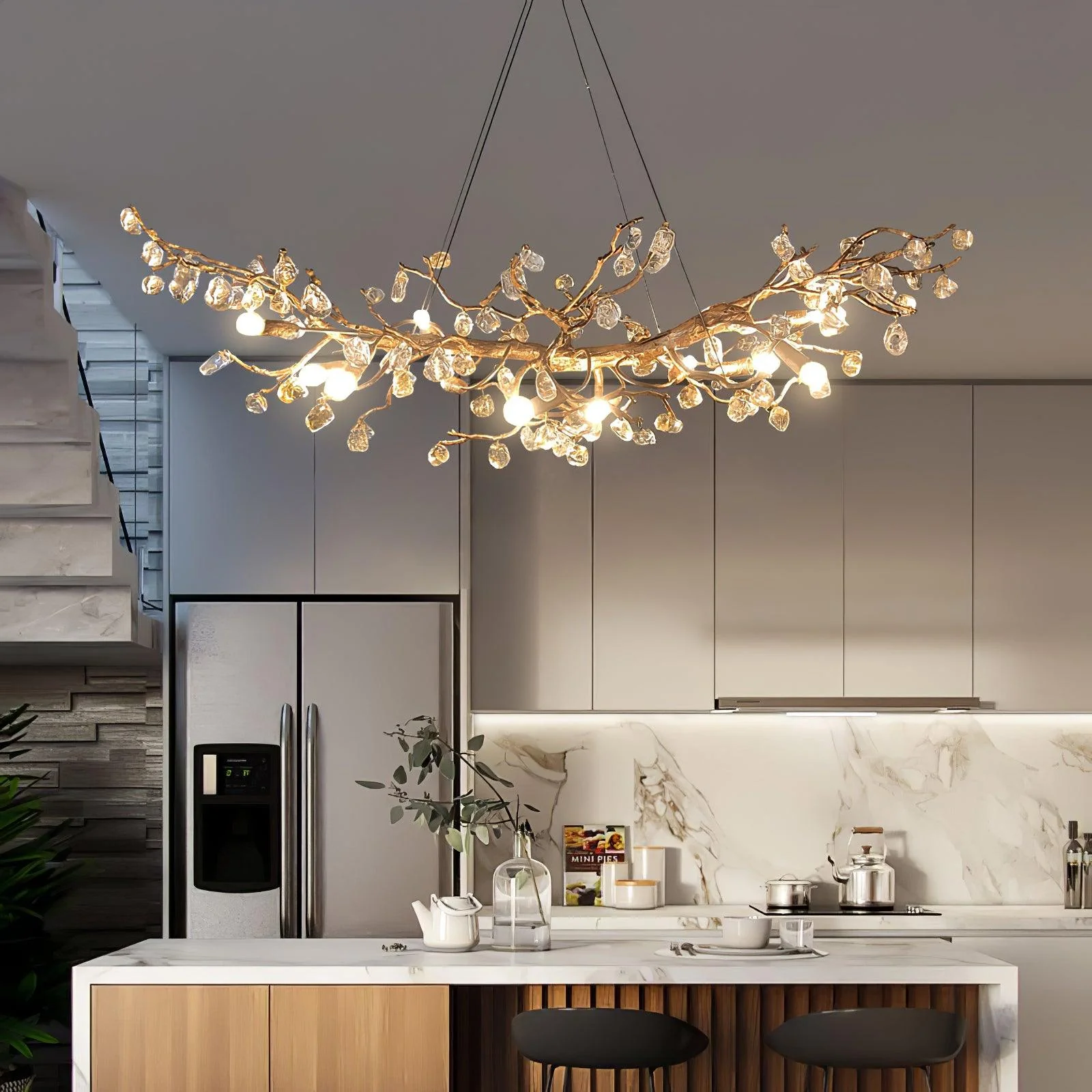 Stone Crystal Brass Chandelier - Image 5