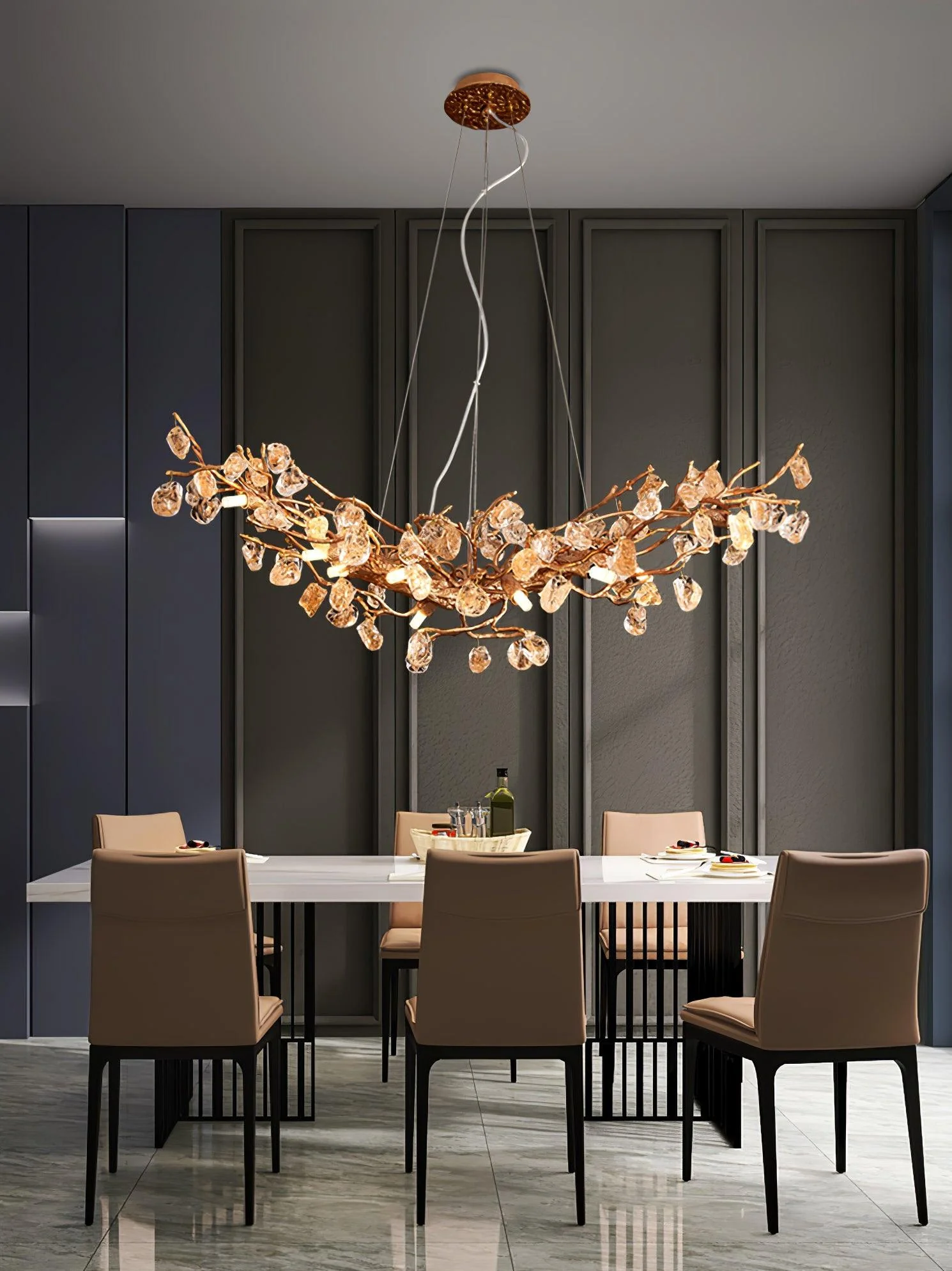 Stone Crystal Brass Chandelier - Image 6