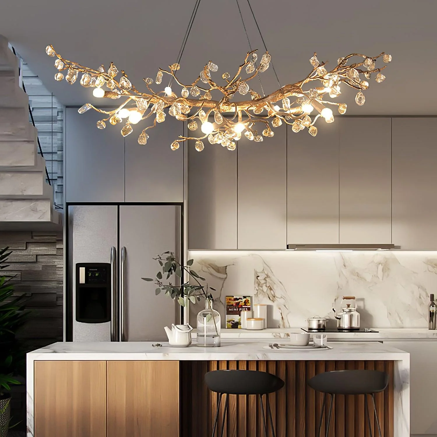 Stone Crystal Brass Chandelier - Image 8