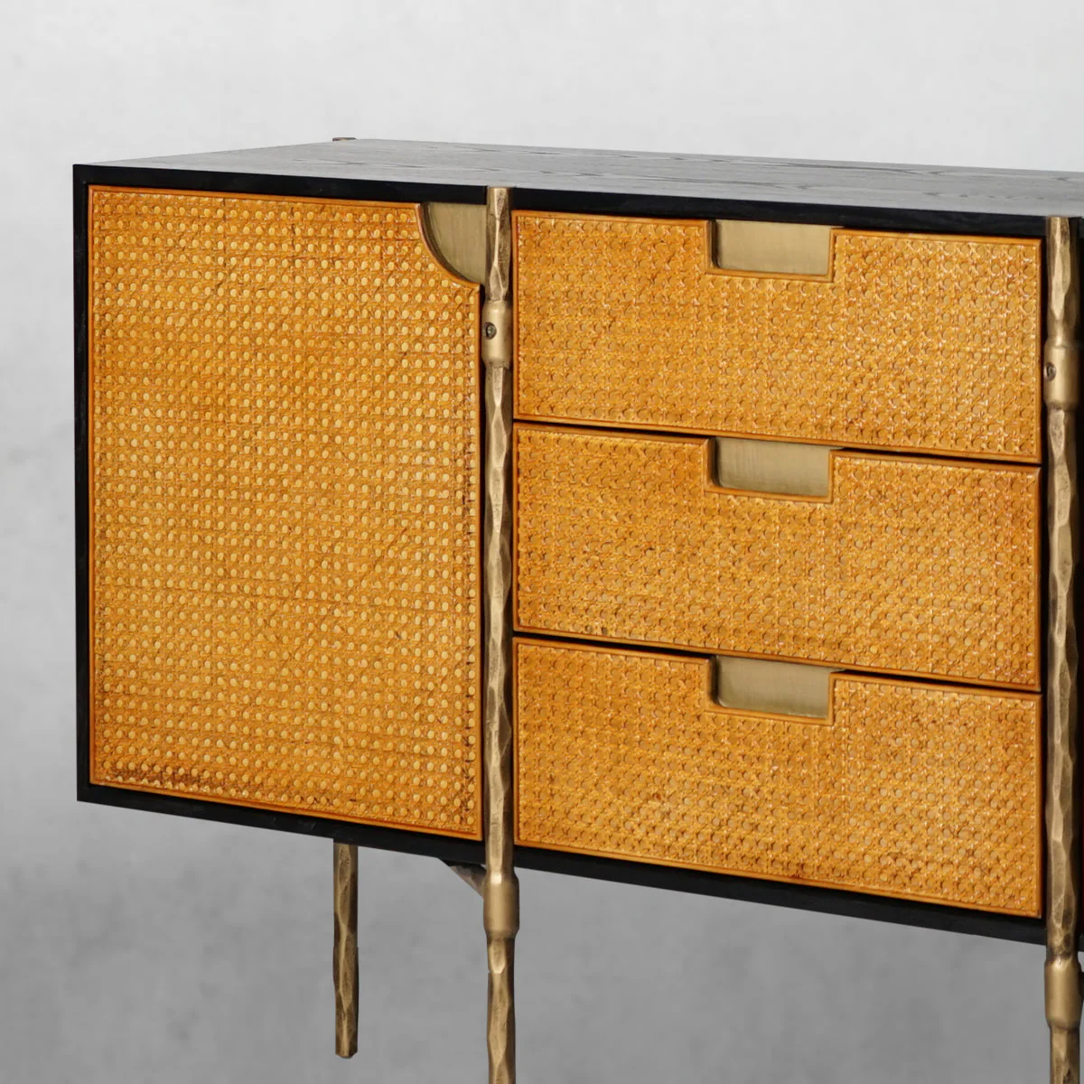 Hand-Forged Metal Metal Frame Rattan Side Cabinet - Image 3