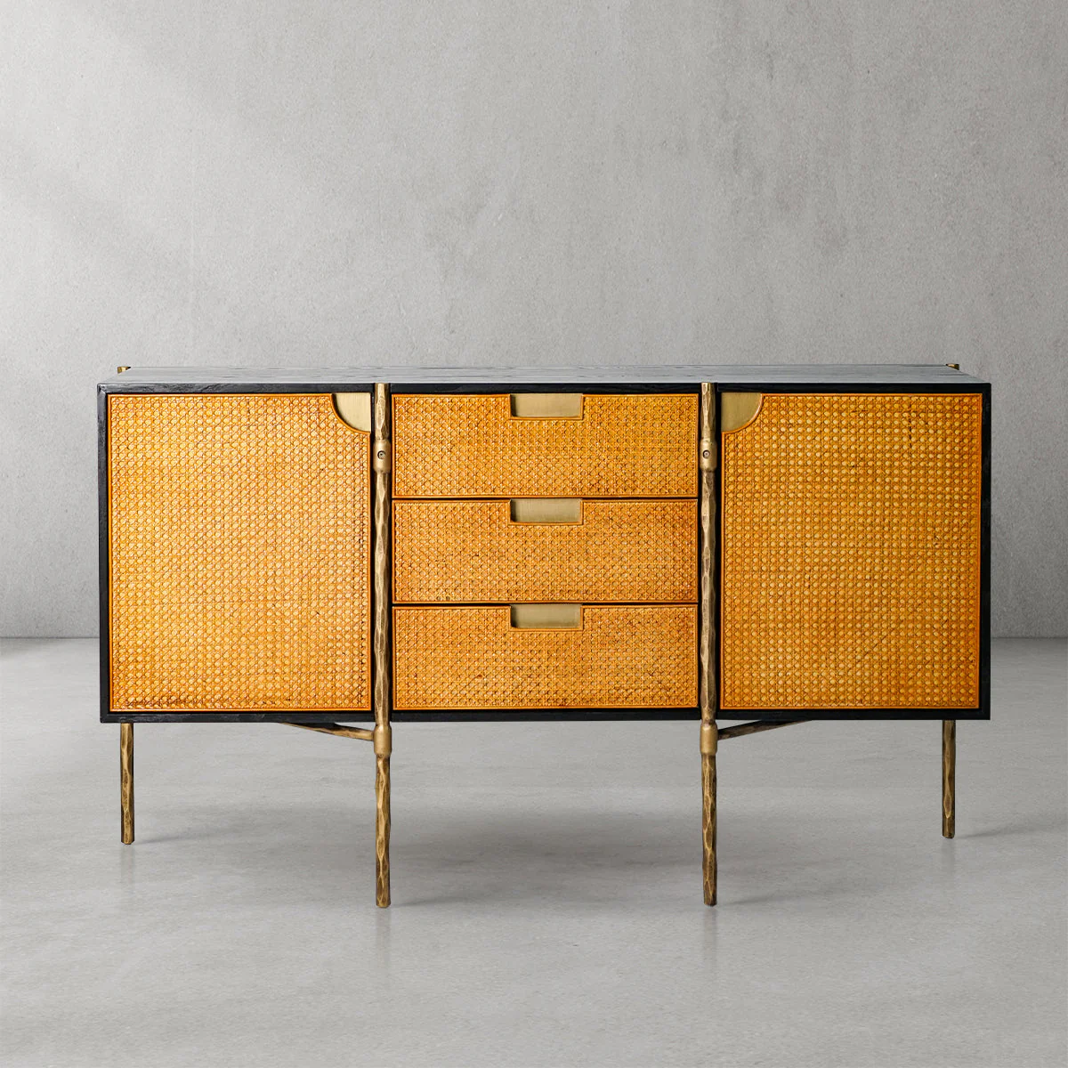Hand-Forged Metal Metal Frame Rattan Side Cabinet - Image 4