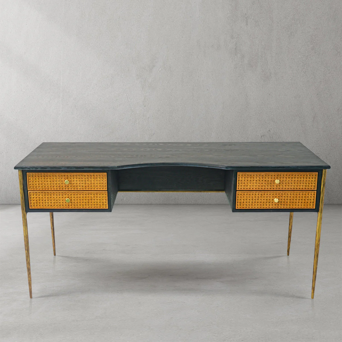 Hand-Forged Metal Retro Brass Iron Frame Rattan Desk - Image 10