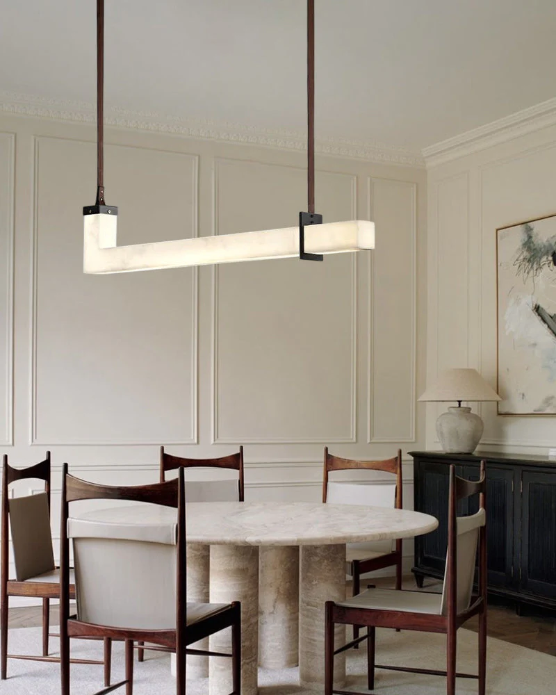 Up & Down Lighting Linear Brown Leather Alabaster Linear Pendant Lights Long 39“ 47” - Image 10