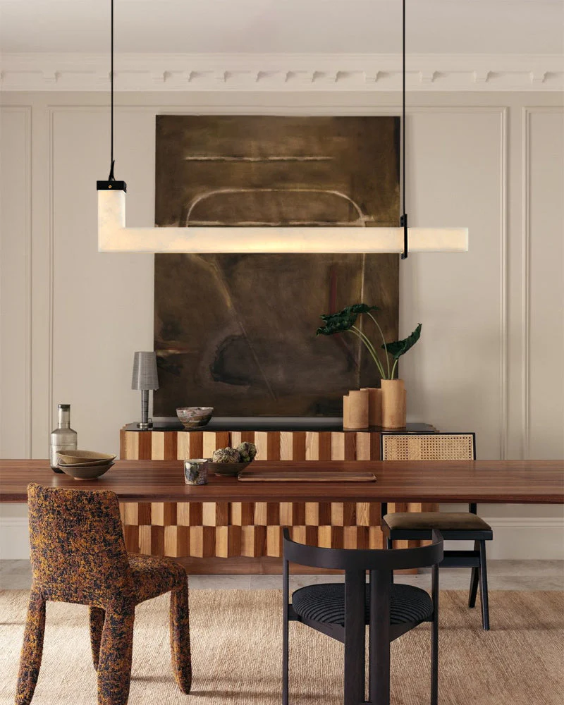 Up & Down Lighting Linear Brown Leather Alabaster Linear Pendant Lights Long 39“ 47” - Image 7