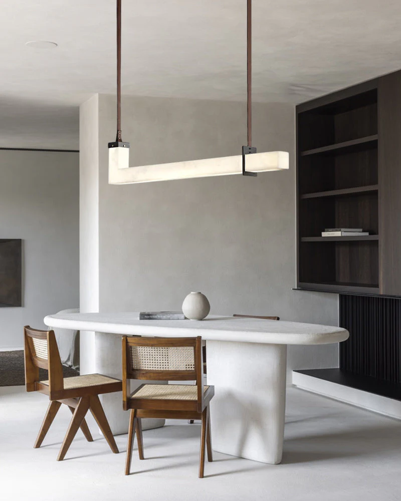 Up & Down Lighting Linear Brown Leather Alabaster Linear Pendant Lights Long 39“ 47” - Image 8