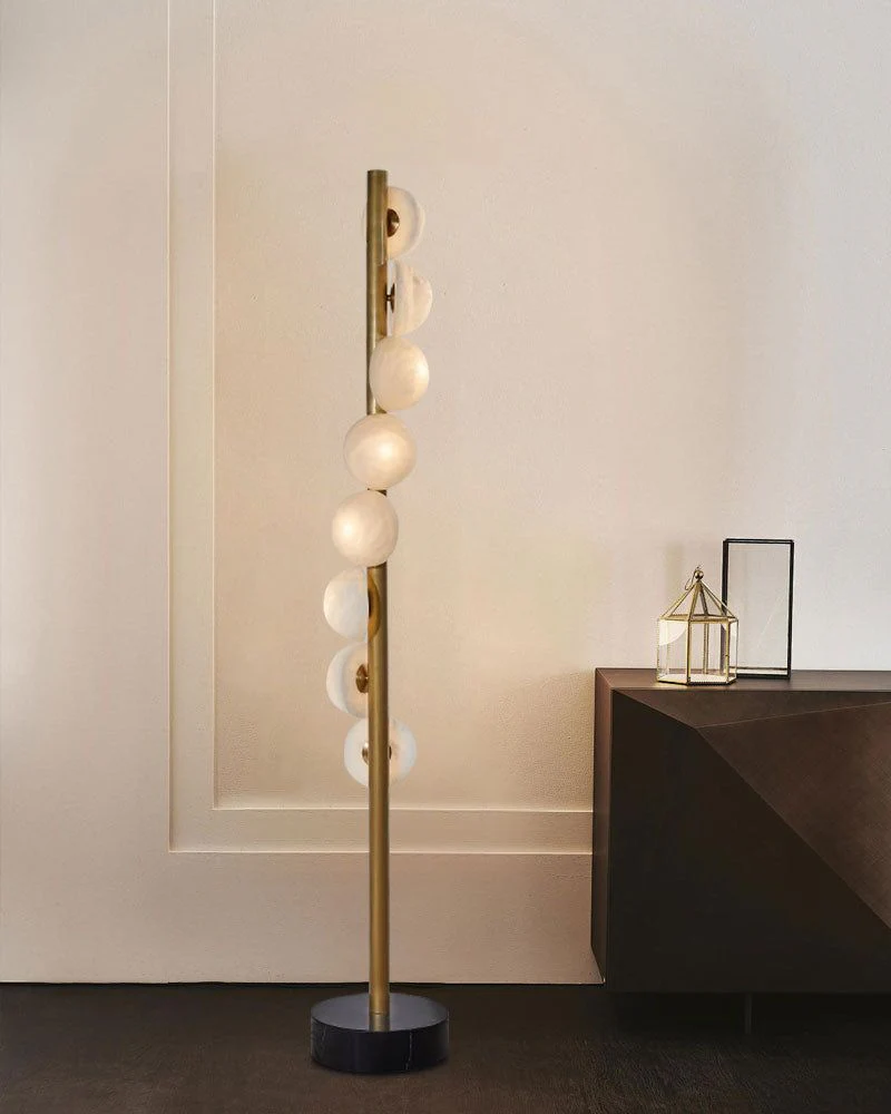 Vertical Antique Alabaster Globes in semi-flush fixtures Standing Marble Floor lamp - Image 6
