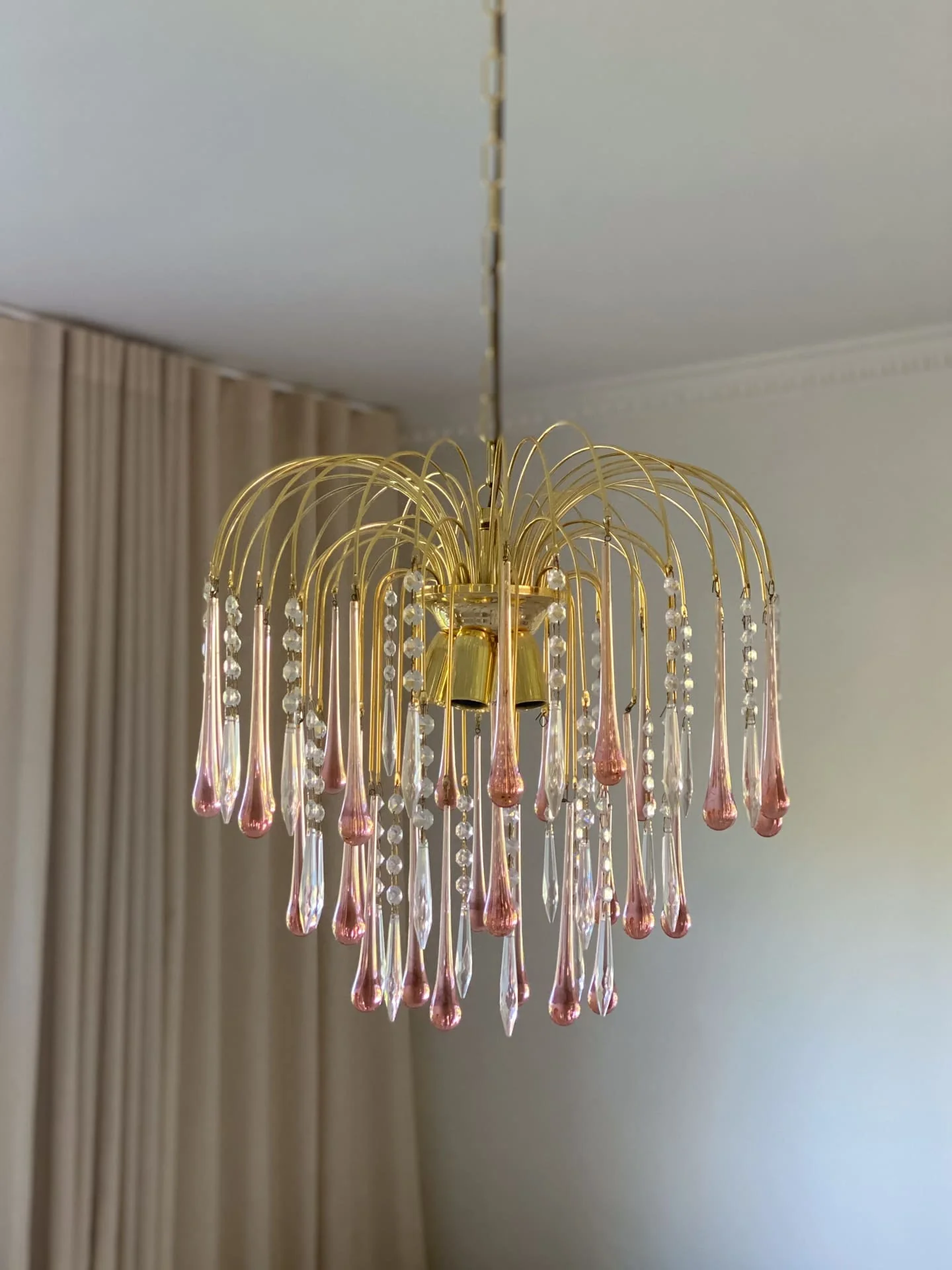 Vintage – Murano Teardrops Chandelier – 70s – Pink prisms