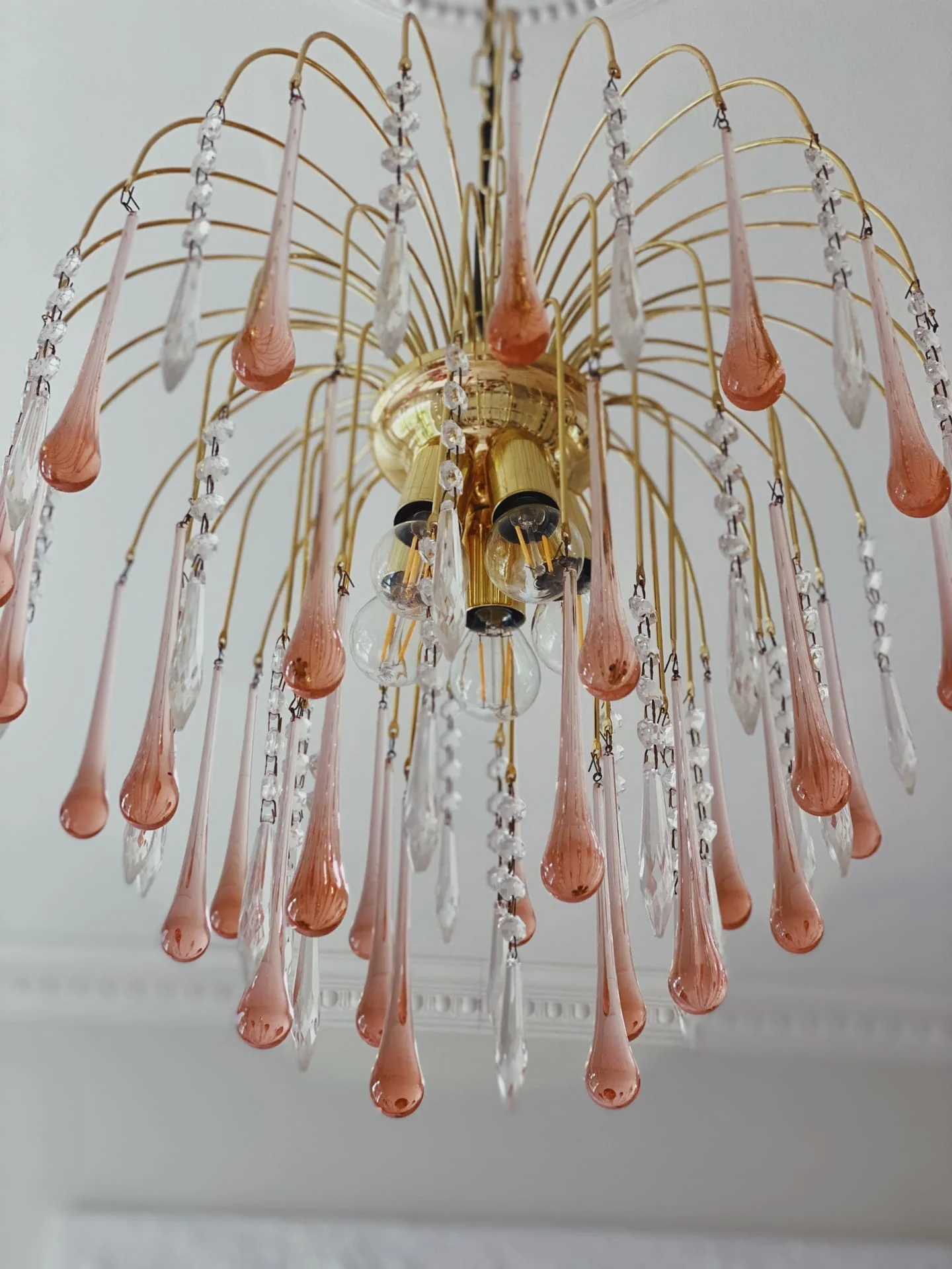 Vintage – Murano Teardrops Chandelier – 70s – Pink prisms - Image 12