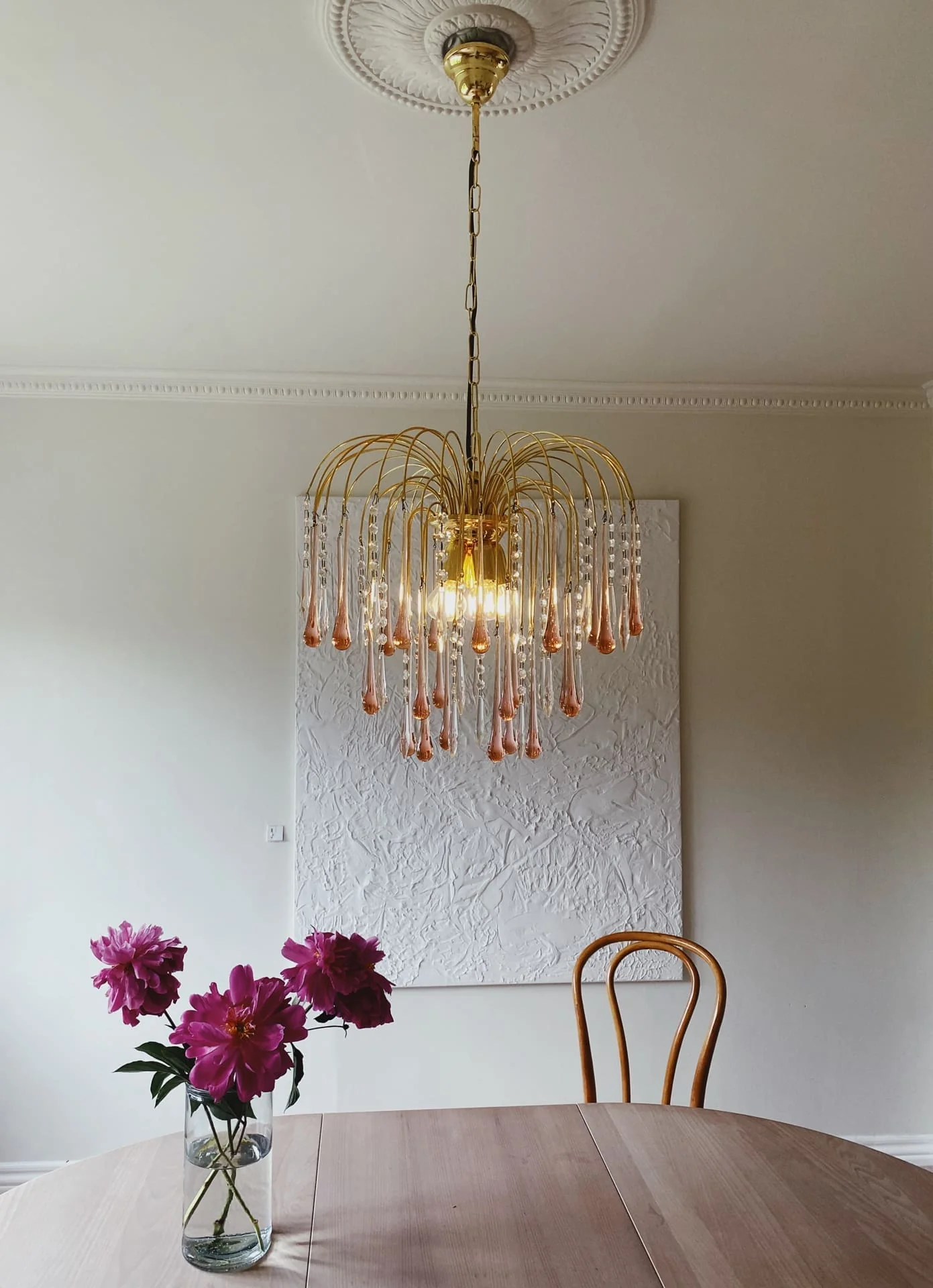 Vintage – Murano Teardrops Chandelier – 70s – Pink prisms - Image 4