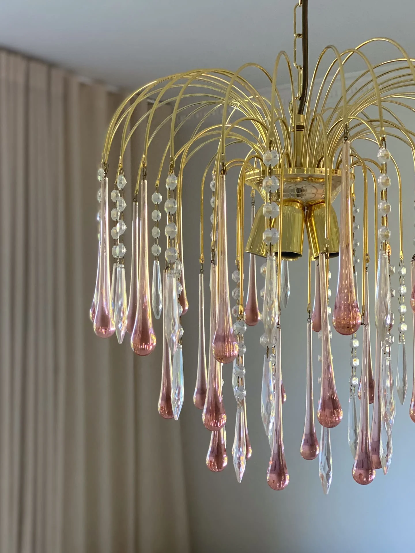 Vintage – Murano Teardrops Chandelier – 70s – Pink prisms - Image 5