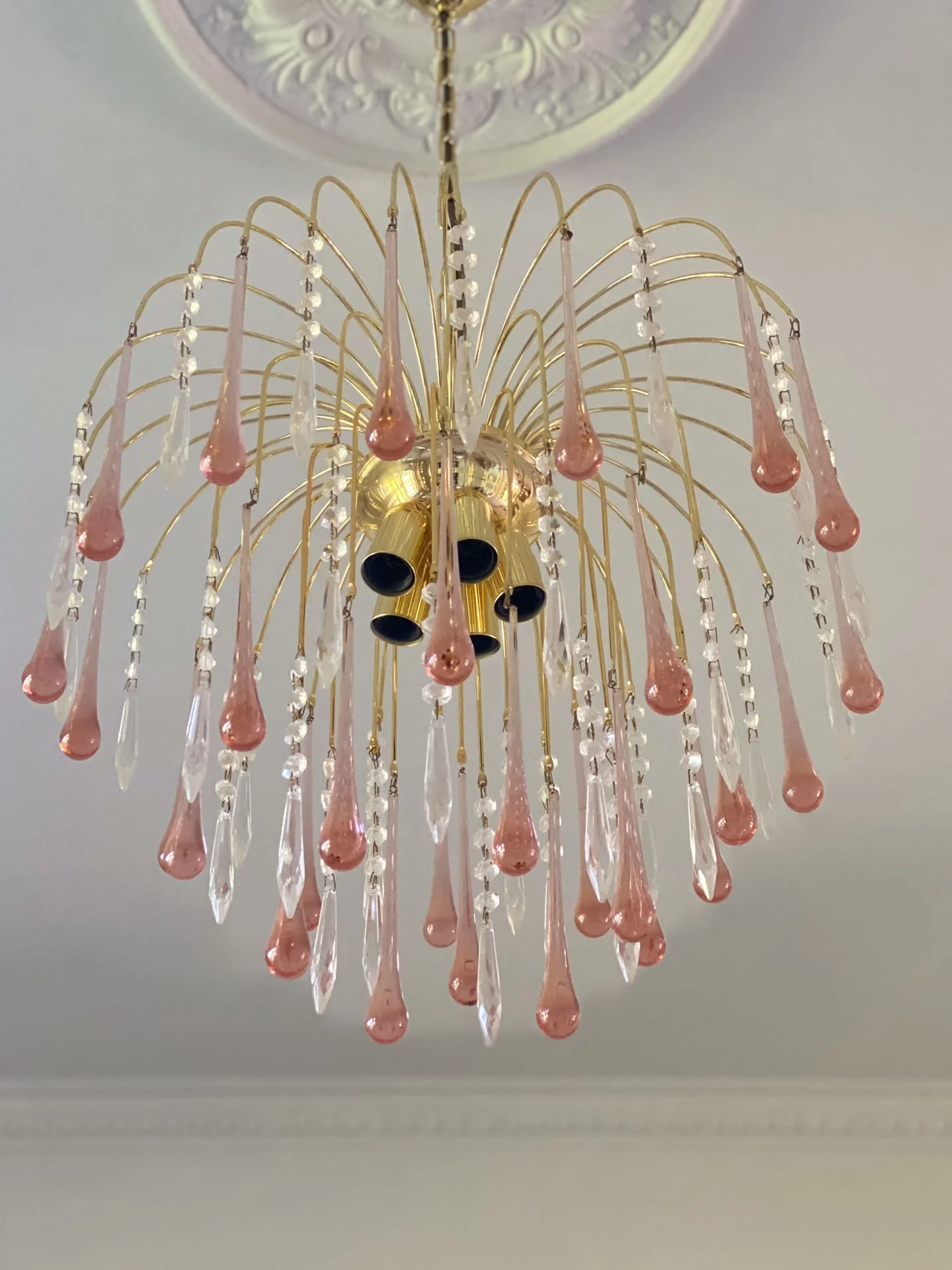 Vintage – Murano Teardrops Chandelier – 70s – Pink prisms - Image 6