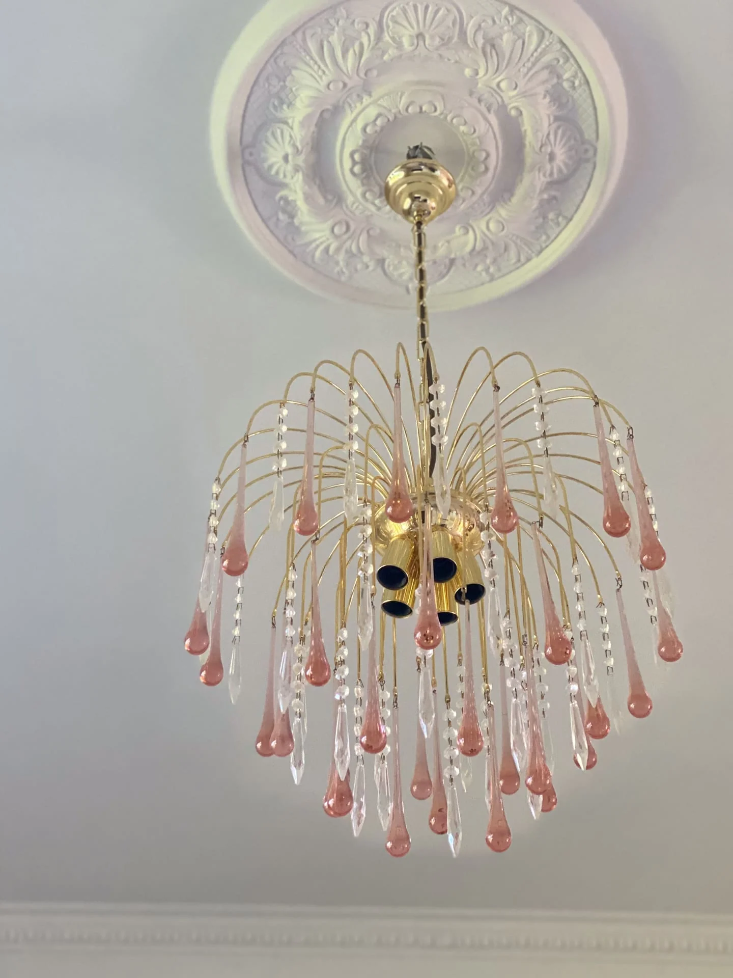 Vintage – Murano Teardrops Chandelier – 70s – Pink prisms - Image 7