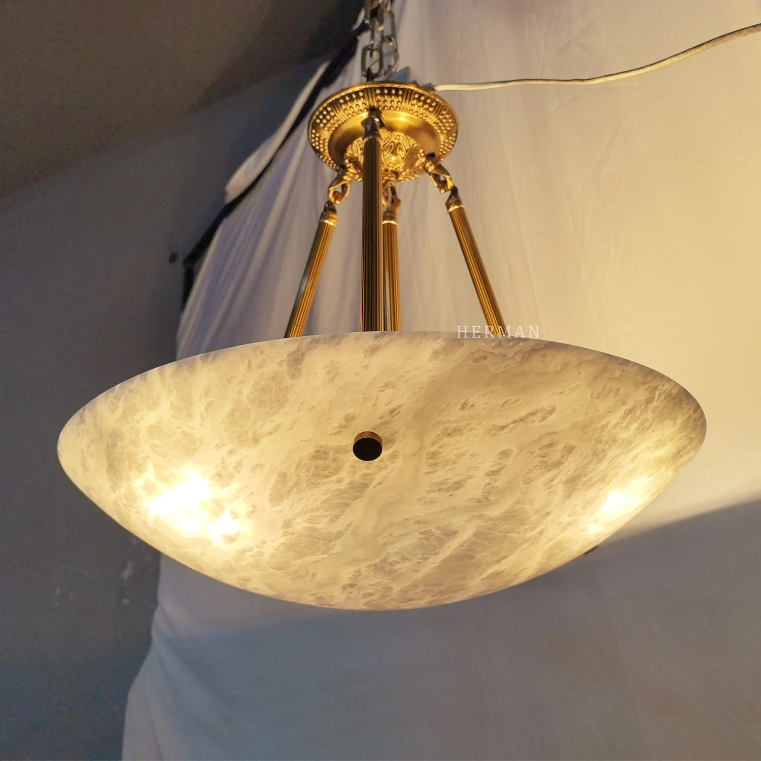 Vintage Round Alabaster Ceiling Lamp - Image 11