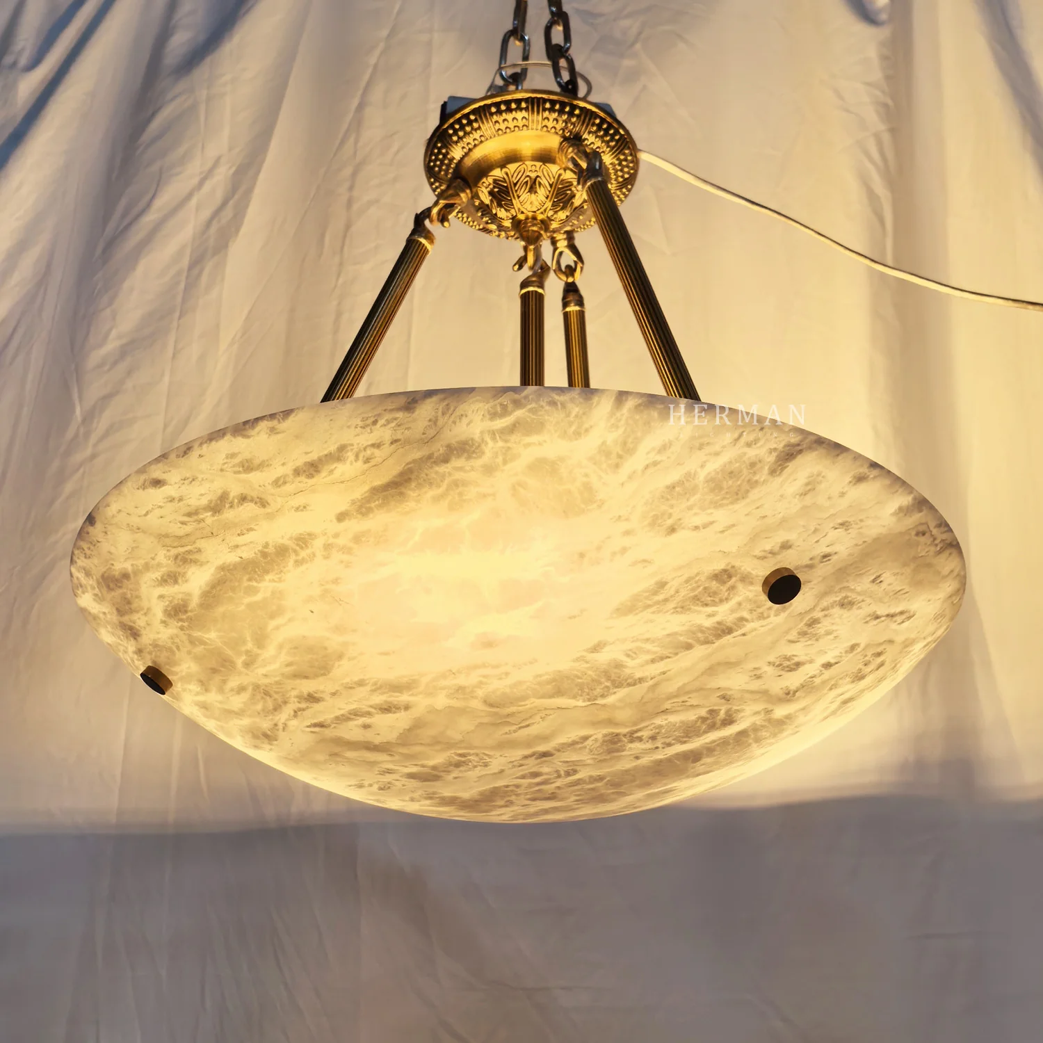 Vintage Round Alabaster Ceiling Lamp - Image 12