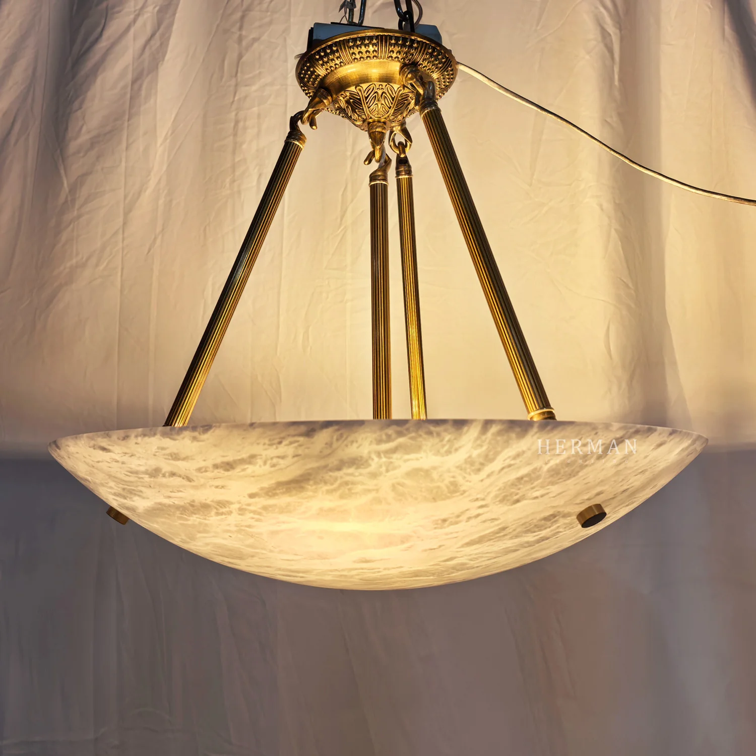 Vintage Round Alabaster Ceiling Lamp - Image 13