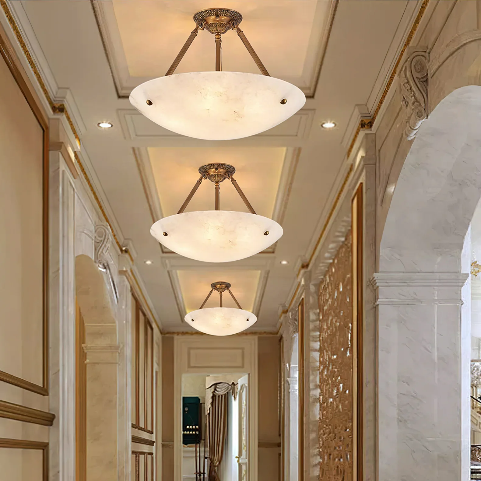Vintage Round Alabaster Ceiling Lamp - Image 19